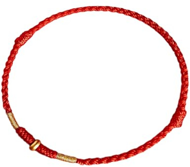 Shuade Tobillera ajustable trenzada a mano de cuerda roja para enamorados, unisex, con cuentas doradas, 16 cm, Metal