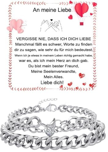 Fehki Edelstahl Paar Armband | Kubanische Kette verstellbar | Romantisches Geschenkset für Paare zum Valentinstag, Jahrestag & Geburtstag