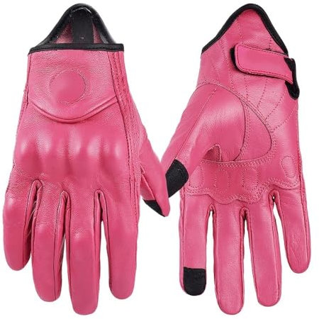 CaFfen Guanti Moto Guanti da Moto da Donna, Estivi, Traspiranti, Guanti da Moto retrò, Guanti da Ciclismo a Dita Intere, Neri, Marroni, Rosa XS-XXL Guanti da Moto(Pink,XS)