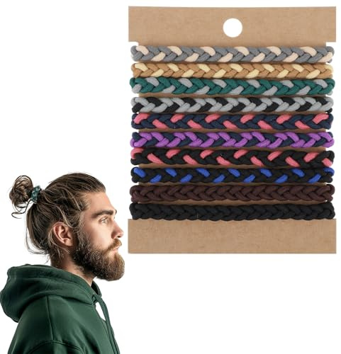 10 Stück Haargummi Herren, Haargummi Männer Geflochtene Elastische Haargummis für Männer Vielseitig als Armband, Keine Falten (Zehn Farben)