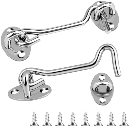 2er-Pack Silber Edelstahl Türhaken zum Einhängen (4 Zoll) – Ideal für Gartentore, Schlafzimmer, Badezimmer & Schuppen ohne Bohren