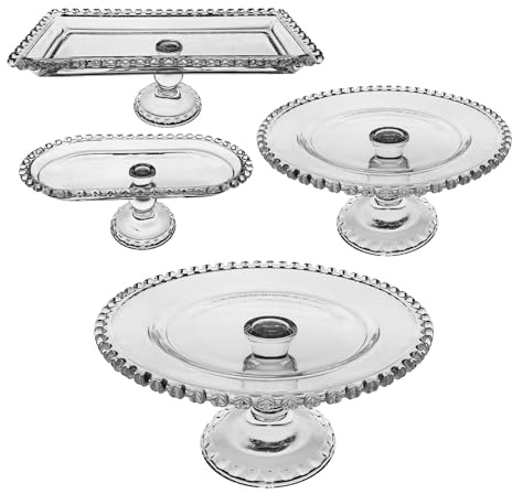 EdirFtra Ensemble de 4 Supports à gâteaux en Verre, Support à gâteaux, Support de présentation Alimentaire, Support d'affichage Alimentaire, Ensemble de gâteaux sur Pied pour la Cuisine