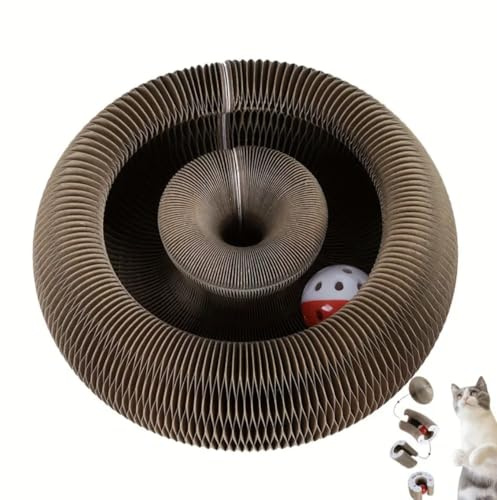 Huotflame Magic Organ Katzen Kratzbrett – Faltbares 3-in-1 Kratzspielzeug mit Glöckchen & Katzenhöhle – Umweltfreundliches Wellpappe Katzenbett für Katzen Indoor Unterhaltung