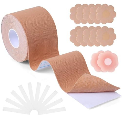 23er Set Brust Tape Klebe BH Push Up Boob Tape​Set für große Brüste - Rückenfreier BH mit verstellbaren Nippelpads - Fashion Tape inkl, Silikonpad für BH Körbchengröße A-G