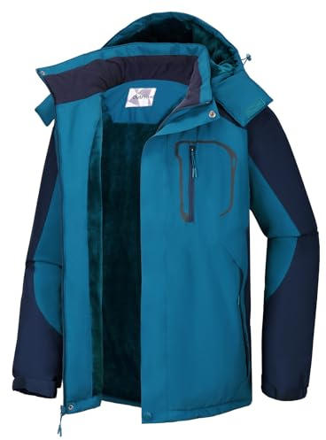 OutPro Herren Skijacke Wasserdicht Winter Schneemantel Winddicht Warm Fleecefutter Kapuzenparka Regenjacke