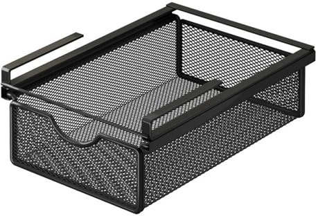 Pitycbo Cesta Extraíble para Debajo del Escritorio, Cesta Colgante de Metal, Canasta Colgante de Alambre Debajo del Estante, Deslizantes con Cajón para Sala, Cocina, Escritorio, Negro
