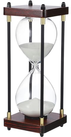 PATIKIL Large Decorative Sand Timer, 30 Minutes Wood Hour Glass Timer Modern Wooden Hour Glass for Cooking Game Office Classroom Kitchen Home, White(Style 2)