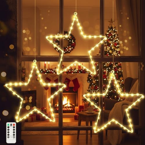 Gerbala 3 Stück LED Weihnachtsstern Beleuchtung, 135 LEDs Sterne Fensterbeleuchtung mit 8 Modi Timer, Innen Außen Fenster Sterne Lichterkette für Weihnachten Hochzeit Deko (Warme)