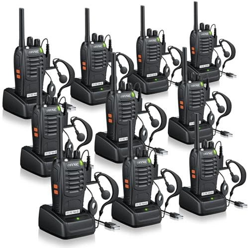 eSynic 10Pack Walkie Talkies for Adults PMR446 Licence Free Radio Walkie Talkie VOX Rechargeable Long Range Walky Talky with Orginal Earpiece 2 Way Radios with LED Light for Emergency Outdoor