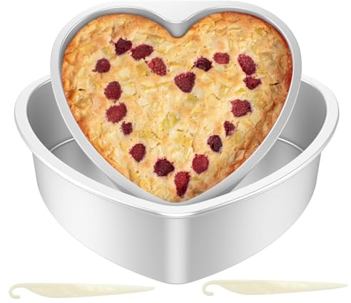 2 Pack Heart Cake Tin Set,8 inch & 10 inch Non-Stick Aluminum Deep Baking Tin with Removable Bottom Cake Pan with 2 Release Knives for Bakeware Wedding Birthday Christmas Party