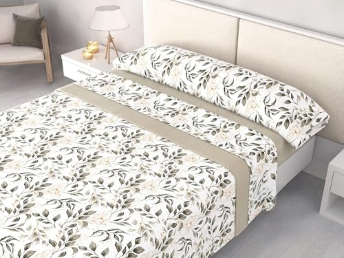 Juego de Sábanas Invierno Polar Pirineo 120 g/m² Perchado Doble Cara – Finas pero Cálidas – 3 Piezas con Bajera Ajustable Perimetral – Camas 90, 105, 135, 150 y 180cm (Celine Beige, Cama 105cm)