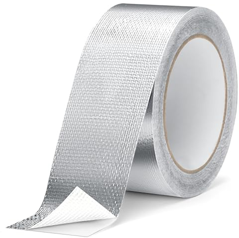 Romon Aluminium Tape Roll, Ruban Aluminium Autocollant 5cm×20m Wasserdicht & Isolant Thermique​, Metallic Sealant Tape for High Temperature Air Ducts, Insulation & Steam Barrier for Dishwashers