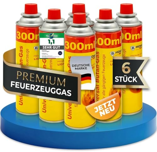 MAGNUM® Feuerzeuggas [6 x 300 ml] Nachfüllgas Butangas + 4 Adapter | Feuerzeuggas zum Nachfüllen | Butangas | inkl. 4 Adapter | für Gasfeuerzeug, Sturmfeuerzeug & Küchenbrenner