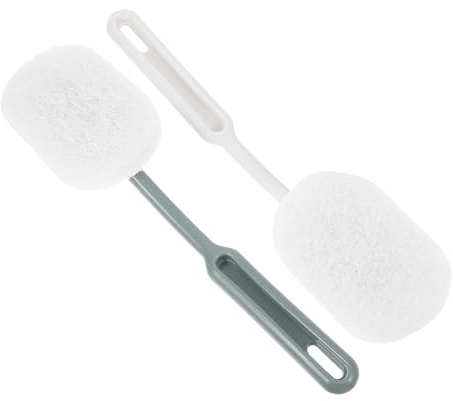 Hoement Cepillo de Baño Estropajo 2 Piezas Gris Blanco Mango de Plástico Ergonómico para Limpieza Profunda de Inodoros Paredes y Suelos Accesorio Práctico para Baño y Hogar