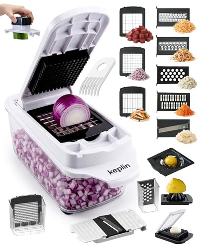 Keplin 11-in-1 Vegetable Chopper with 1.3L Container – Multi-Function Food Chopper with Prep Tool, BPA-Free, Dishwasher Safe, Non-Slip Base, Kitchen Cutter for Onions, Salad & Meal Prep, White