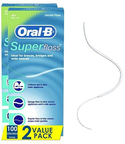 Oral-B Super Floss Pre-Cut Strands, Mint, 50 Count Twin Pack