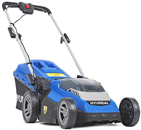 Hyundai 40v Battery Lawnmower, 38cm / 380mm, 5 Cutting Heights, Lithium-ion Cordless Lawnmower With Battery And Charger, 40L Grass Bag & 3 Year Warranty, Blue