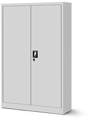 Jan Nowak Aktenschrank C001K Metallschrank Büroschrank Werkzeugschrank 3 Fachböden Stahlblech Flügeltüren Pulverbeschichtung 140 cm x 90 cm x 40 cm (Grau)