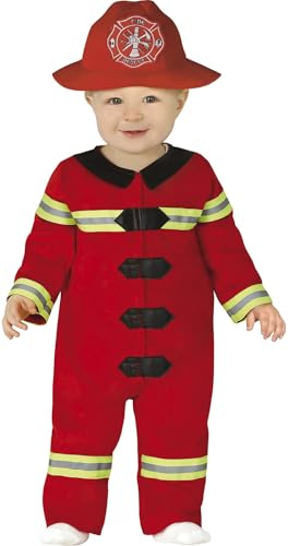 FIESTAS GUIRCA | Costume de Pompier Bébé (18-24 mois) - Casque et Combinaison - Costumes Enfant pour Halloween, Carnaval et Fêtes Déguisées de Pompiers - Idéal pour Tout-Petits - Rouge