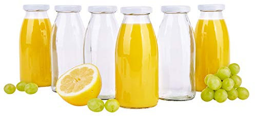 MamboCat 6er Set Saftflaschen 250ml + Twist-Off Deckel TO43 weiß I Leere Flaschen zum Befüllen I Weithalsflasche zum Einkochen I Einmachflaschen Milchflaschen I Runde Glasflaschen luftdicht