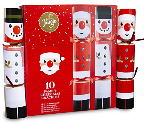 10 x Santa And Snowman Christmas Crackers - Christmas Party Hats And Crackers - Eco Friendly - Christmas Crackers - Party Hats - Includes Bangers Snaps - Christmas Decorations
