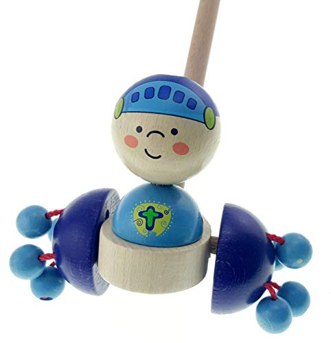 Hess Holzspielzeug 14456 - Figura da Spingere in Legno, Cavaliere Blu, Circa 13 x 15 x 60 cm, Giocattolo per Bambini da Spingere e Tirare