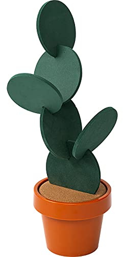 Brccee AC 6-Piece Green Coaster Cactus Set with Flower Pot Shaped Holder for Drinks,Coffee,Cup (Pure Green)
