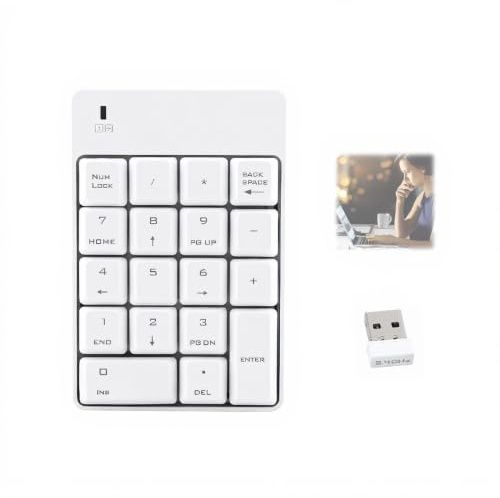 Zunate Drahtlose Zifferntastatur, Tragbares 2,4-GHz-Nummernfeld USB-WLAN-Nummerntastatur, 18-Tasten-Nummernblock für Laptop-Tastenkombination Dateneingabe für Laptop-Desktop-Computer-PC(Weiß)
