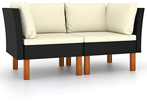 Gartensofa,Rattan Gartensofa,Terrasse Sofa,Ecksofas 2 STK.Poly Rattan und Eukalyptus Massivholz