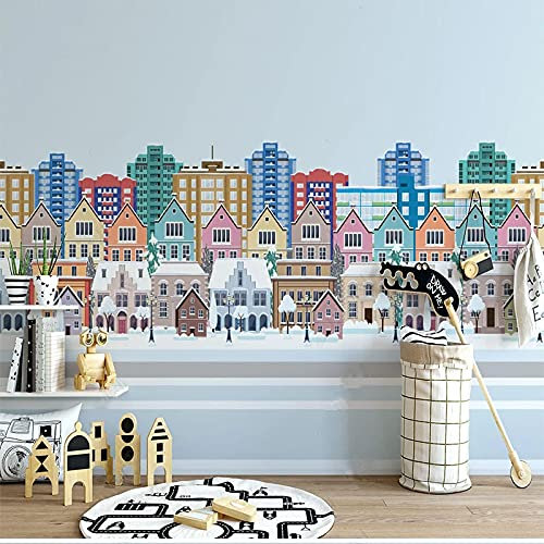 Frtmsticker Pvc Autoadhesivo Impermeable Papel Tapiz 3D Color Ciudad Edificio Fotomural 3D Mural De Personalizar Vinilo Sala De Estar Mural De Arte De Etiqueta De La Pared 200X100Cm