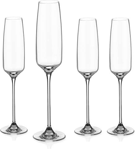 DIAMANTE Champagne Flutes Crystal Prosecco Glasses Set of 4 - ‘Hollywood’ Collection Undecorated Crystal - Set of 4