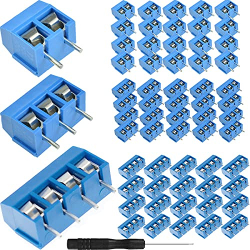 DAOKAI PCB Mount Screw Terminal Block, 5mm 2 Pin / 3 Pin / 4Pin Schraubklemme Steckverbinder,Lötbare Schraubklemme,mit Kreuzschlitzschraubendreher,für Arduino(60 Stücke)