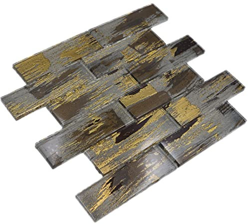 Glasmosaik Kombi Glasmosaik Mosaikfliese schwarz mit gold glänzend Wand Küche Bad Dusche