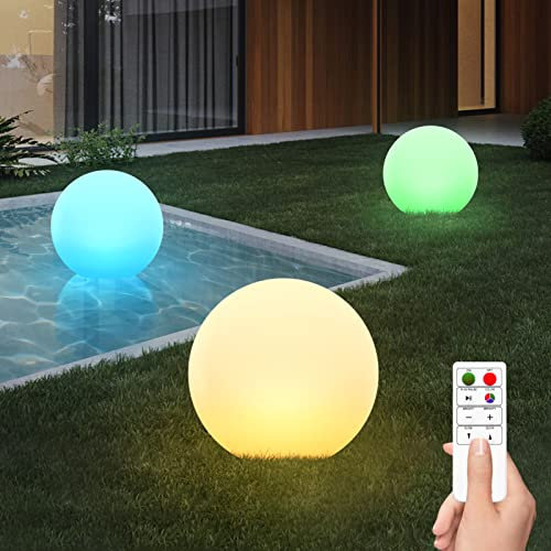 MALUX Luces solares para exteriores, 3 unidades, bolas solares, con mando a distancia, bolas solares impermeables IP67, con 8 colores, iluminación automática, jardín, patio, diámetro 13 cm