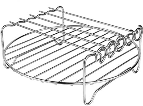 Air Fryer Double Layer Shelf Skewer Rack Air Fryer Accessory Halogen Oven Meat Steak Rotisserie Rack Stainless Steel Barbecue Rack Grill Skewers Fit All Brands Air Fryer (Size : 20cm 5 Needles)