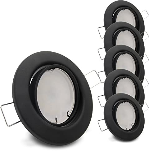 trendlights24 Decora LED Einbaustrahler 230V 5er Set 6W Kaltweiß GU10 Spot | Deckenspots, Schwarz matt, rund, 500 lm, 6000k, LED Spots, austauschbar, Decken Einbauleuchte, schwenkbar, 68 mm Lochmaß