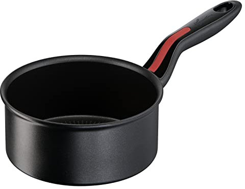 Lagostina Línea Roja Cacerola Fonda Mango Largo, Aluminio, Negro, Ø 16 cm, Olla de inducción, gas y horno hasta 175 °C, borde a verter, manicura de silicona antideslizante