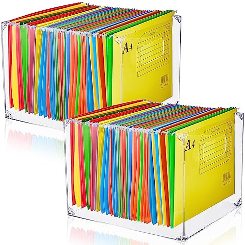 Weysat Transparente Acryl-Hängeregistraturbox mit Seitengriff, tragbare Aktenordnerbox, Schreibtischhalter für Brief/A4-Papier-Organizer, Aufbewahrung für Bürobedarf, 2 Stück