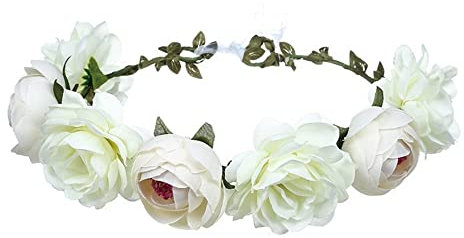 YSTrillion Boho Blumenkrone,Bridal Headpiece,Blumen Stirnband Haarband,Blumenkranz Krone Stirnband,Frauen Mädchen Braut Rosen Blumen(Weiß)