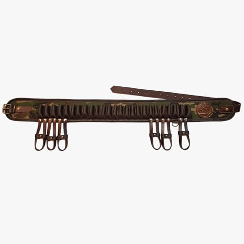 Articulos de Caza Canana Porta Cartuchos, en Cordura Camuflaje y Piel con 6 colgadores para Conejos (7103-XL-Ø 105 cm-Calibre 20)