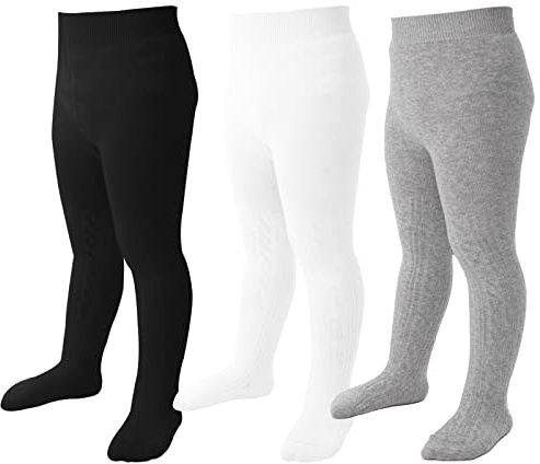 Mini angel Baby Tights 6-12 Months Girls Tights Infant Toddler Cable Knit Leggings Soft Cotton Stockings Pantyhose 3 Pack (Black, White, Grey, S)