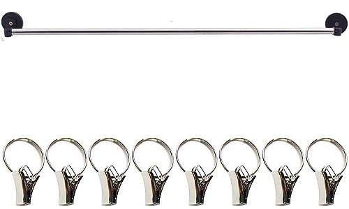 YYST Magnetische Gardinenstange für Metalltüren, magnetische Fenster-Café-Vorhangstange, französische Tür, Vorhangstange, magnetische Schärpenstange, 8 Clips, Typ A, 99,1 cm, Schwarz