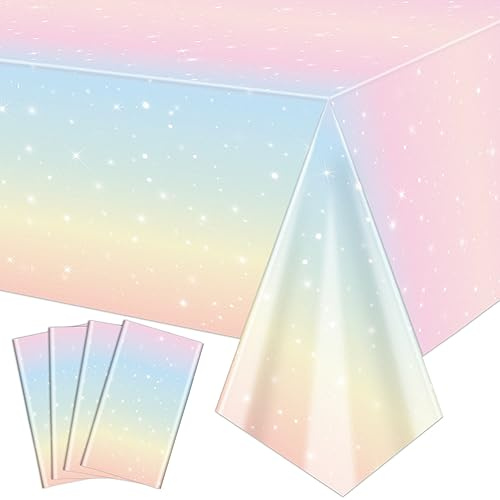 QUERICKY Tovaglie Arcobaleno Pastello, Rettangolo Copritavolo per Decorazioni di Partito Ragazze Compleanno (4, 220x130cm)