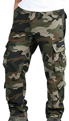 Pantaloni Mimetici Tactical Cargo Uomo - Militari Multitasche Tattici Lunghi Taglie Forti - Jogging Outdoor Camo Pants Con Tasche Laterali Camouflage Verde