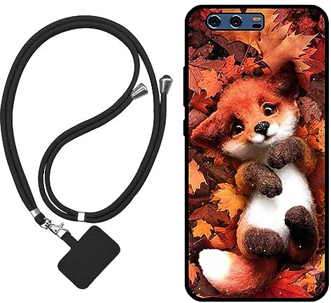 Sunrive Hülle Kompatibel mit Huawei P10 Case,matt Handyhülle Schutzhülle Etui Karikatur Muster TPU Backcover (Ahornblattfuchs) +1x Universale Handykette MEHRWEG