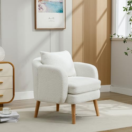 Merax Einzelsessel - Moderne Eleganz und Komfort in einem Sessel mit extra dickem Kissen und Massivholzbeinen Teddy-Samt Weiß
