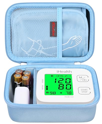 Elonbo Ihealth Track Caja portátil inteligente de Monitor de presión arterial de brazo superior, estante de almacenamiento de bolsa de Monitor de presión arterial Bluetooth inalámbrico, Azul