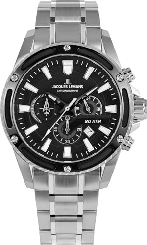 JACQUES LEMANS Analoge Herrenuhr Quarz mit Edelstahlarmband mid-39600, Silber, Armband