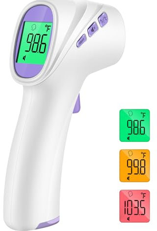 No-Touch Forehead Thermometer for adults, Infrared Digital Thermometer for Kids & Babies with LCD Backlight Display, Fever Alarm and 1 second Reading (Purple)