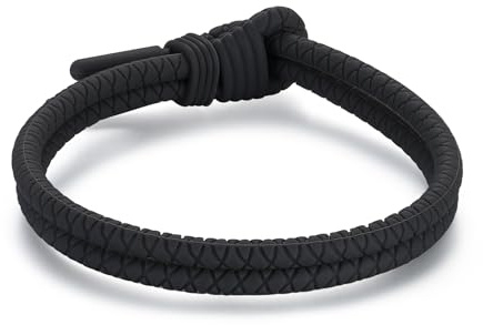 Metzm Adjustable Silicone Nautical Surfer Braided Rope Bracelet for Men Women - Waterproof Rubber Sports couples Bracelets Gifts (Black)